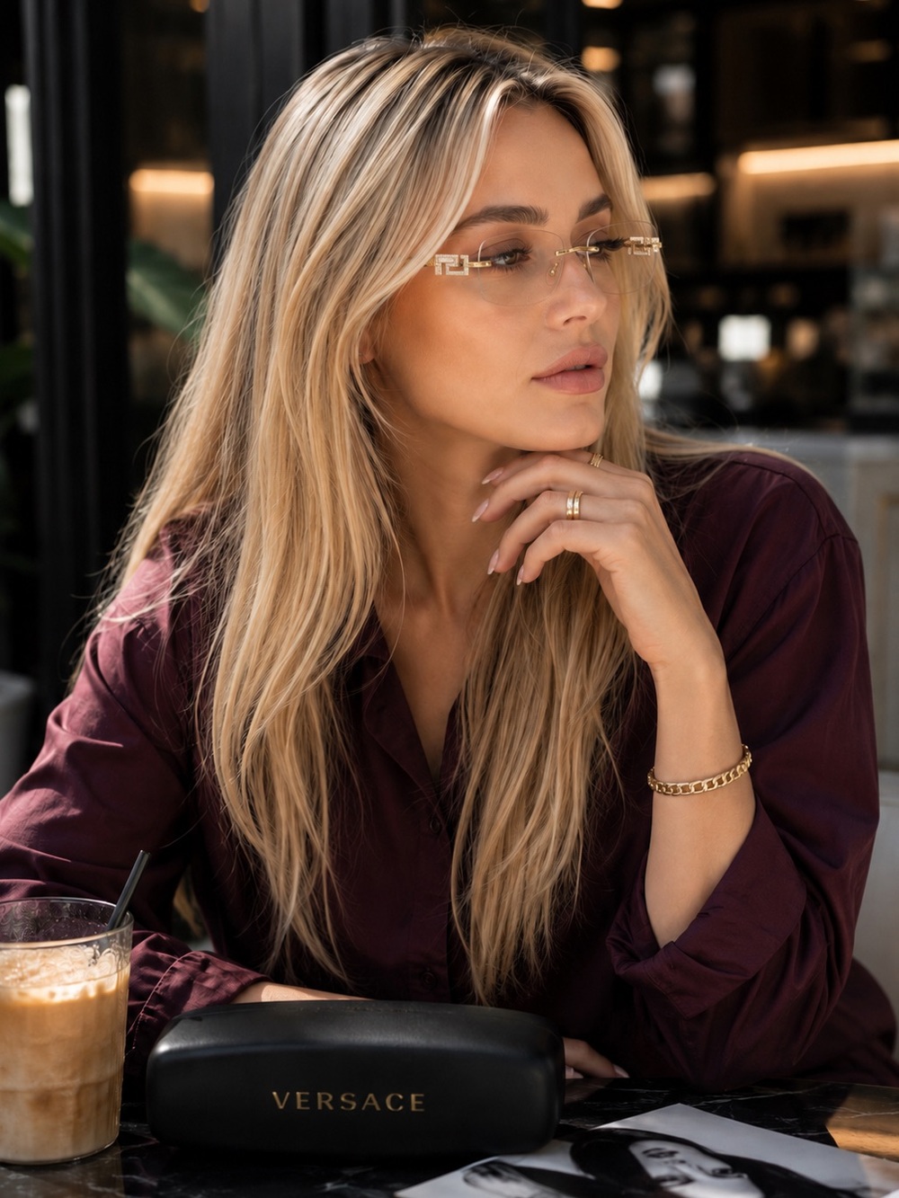 Versace Rimless Glasses with Gold Logo Accents
